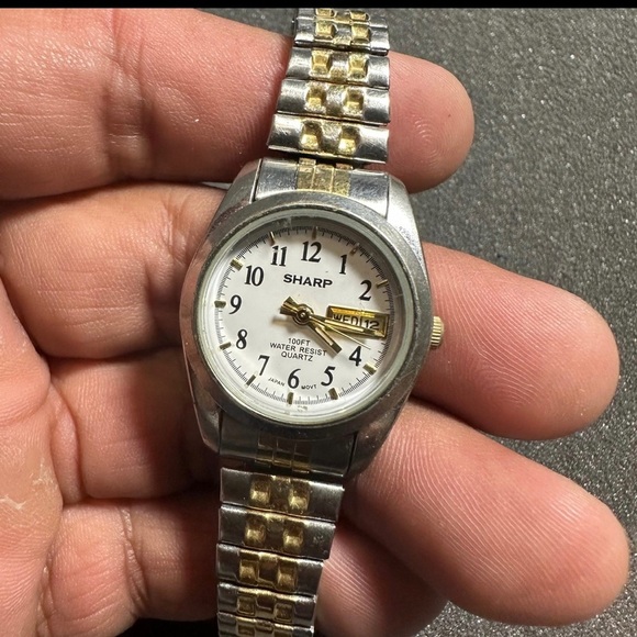 Sharp SHP13 Womens Watch Silver/Gold Tone 25 mm Case Day Date Dial Working - Picture 1 of 10